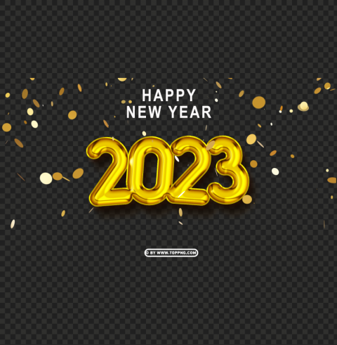 3d happy new year 2023 gold with confetti streamers PNG isolated