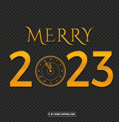 3d merry 2023 eve clock gold transparent PNG Image Isolated on Clear Backdrop