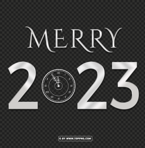 3d merry 2023 eve clock silver PNG Image Isolated with Clear Background