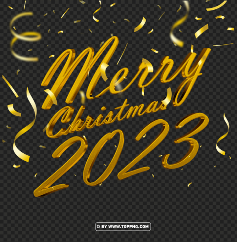 3d merry christmas 2023 with confetti gold PNG transparent designs for projects