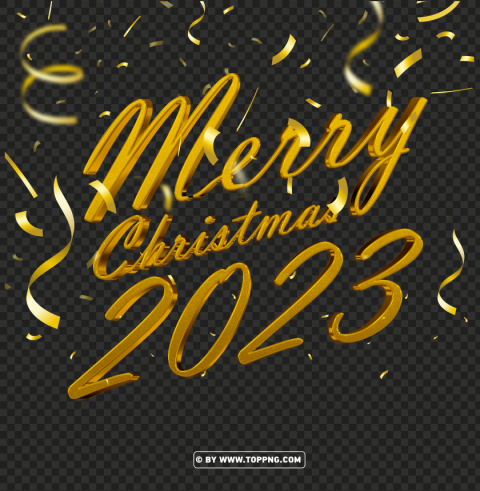 3d Merry Christmas 2023 With Confetti Gold PNG Transparent Designs For Projects