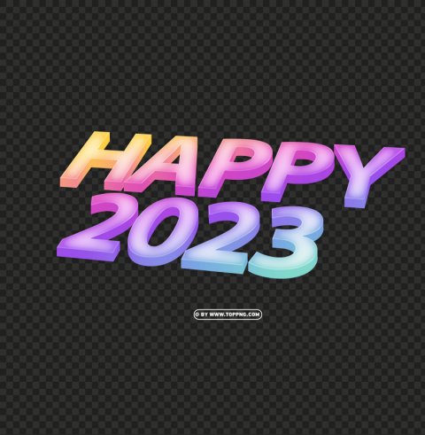 3d neon text effect happy 2023 Isolated Character in Transparent PNG Format