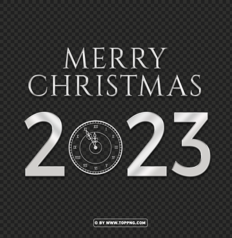 3d silver merry christmas 2023 eve clock PNG transparent photos for design