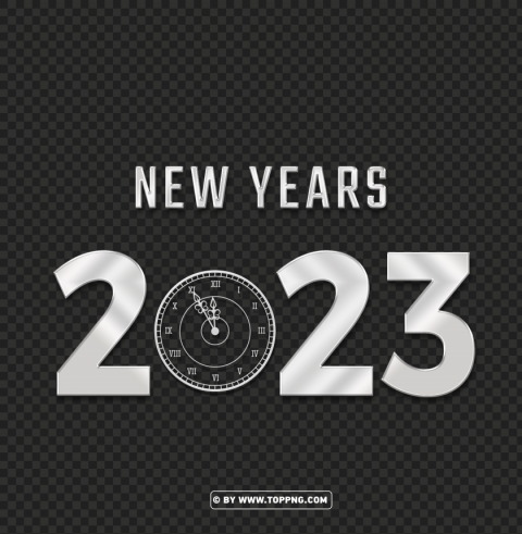 3d silver new years 2023 eve clock PNG transparent photos for presentations