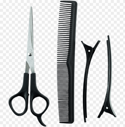 4 piece comb set-professional hairdressingstyling - scissors Isolated Object on HighQuality Transparent PNG