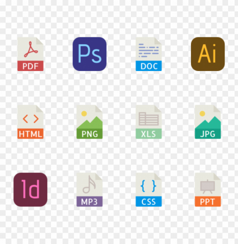 40 file types color vector icons PNG images with no watermark