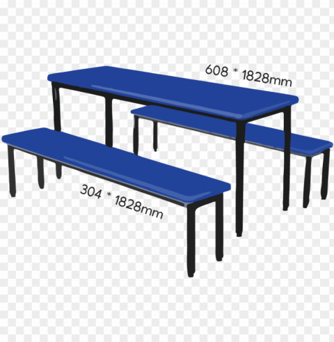 6 Person Square Canteen Table Set - Wood Bench 3d Model PNG Transparency Images