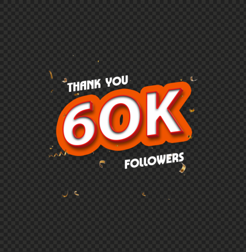 60k followers 3d text style effect Isolated Artwork on Clear Background PNG