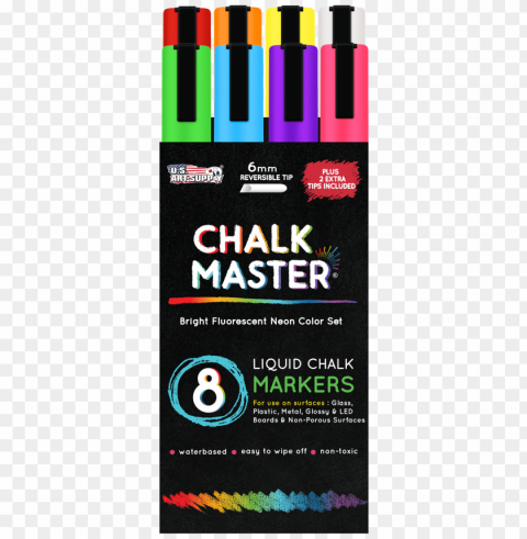 8 bright fluorescent neon liquid chalk marker set - liquid chalk markers Isolated PNG Object with Clear Background
