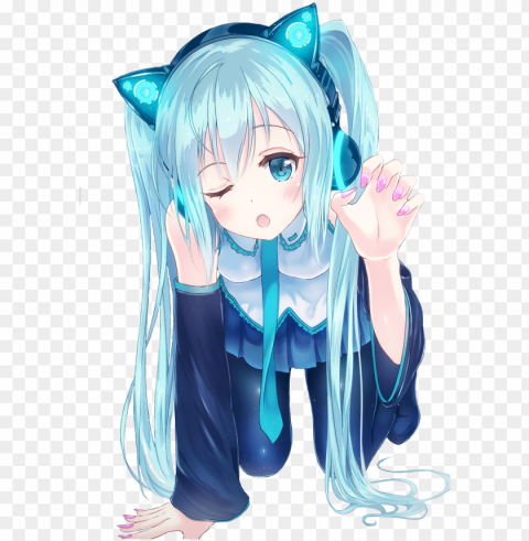 816 images about hatsune miku on we heart it - anime girl with cat ears headphones Isolated Design Element in HighQuality PNG