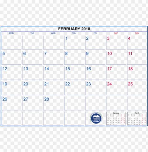 85 x 14 printable calendar 2018 Clear Background PNG Isolated Graphic