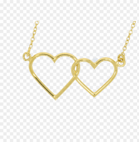 9ct yellow gold double heart pendant & chain - necklace PNG with no background free download