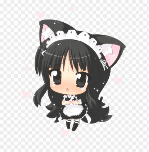a little maid neko for today - kawaii neko girl chibi ClearCut Background PNG Isolated Element