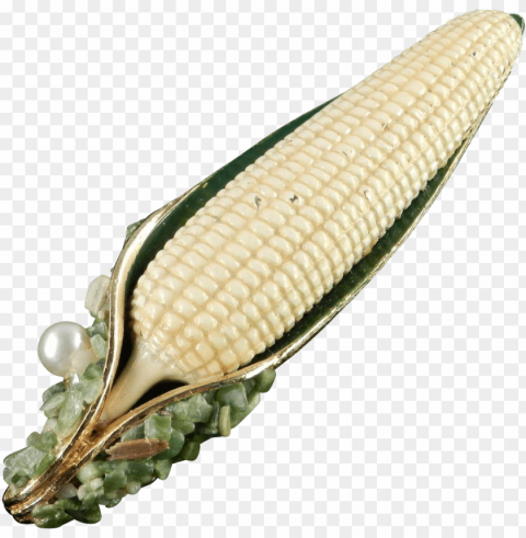 a single ear of corn with yellow enamel kernels and PNG clipart with transparent background