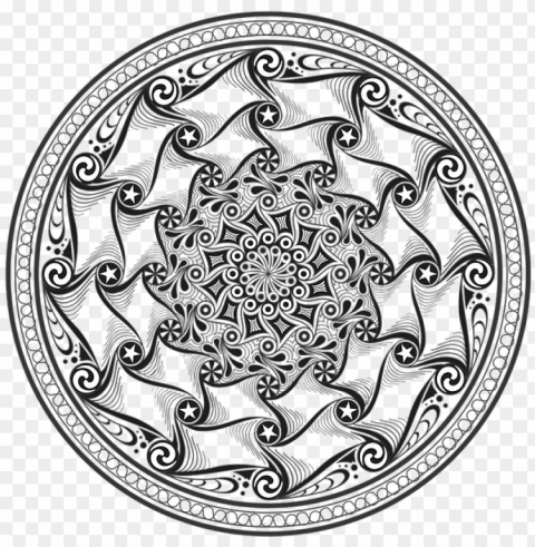 abstract design round symmetry - archaeology black and white PNG photo with transparency