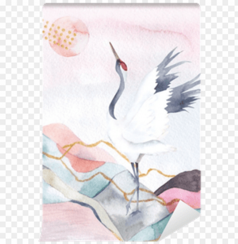 abstract watercolor background with crane - watercolor painti Transparent PNG graphics archive