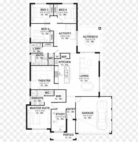 acclaim element - 4 bedroom house plans Transparent Background Isolated PNG Illustration