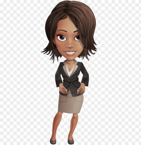 african american female with black coat vector character - free woman cartoon character Transparent Background Isolation in PNG Format