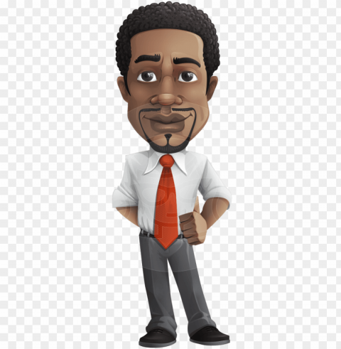 african american male character with a black hair - black businessman cartoo PNG images with alpha transparency diverse set