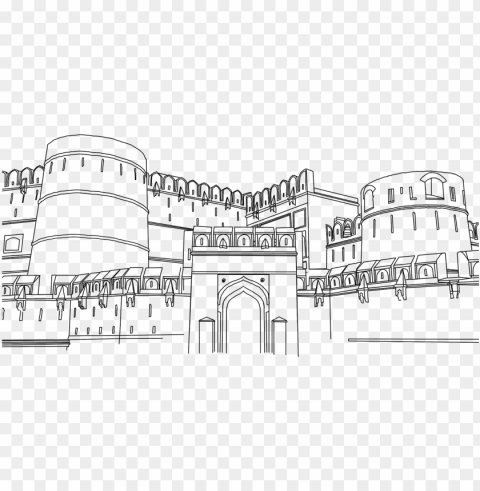 agra fort line drawing - red fort outline drawi PNG pictures without background