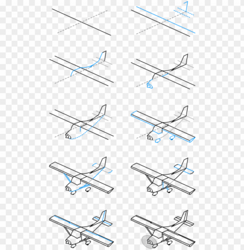 airplane drawing paper line art cartoon - plane step by ste Clear Background Isolated PNG Illustration