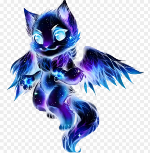 alaxy galaxycat galaxywolf flyingcat cat wolf purple - galaxy cat with wings Isolated Object in HighQuality Transparent PNG