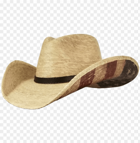 alm straw cowboy hat printed with an american flag - cowboy hat Transparent Background Isolated PNG Character