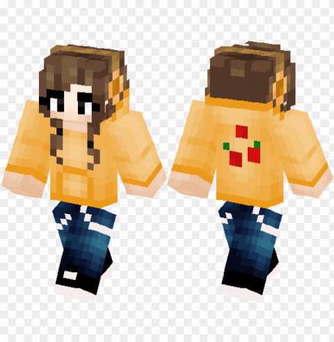 amer girl with orange and apples hoodie xd - minecraft skin steve aoki Isolated Item on Clear Background PNG PNG transparent with Clear Background ID 1d111004