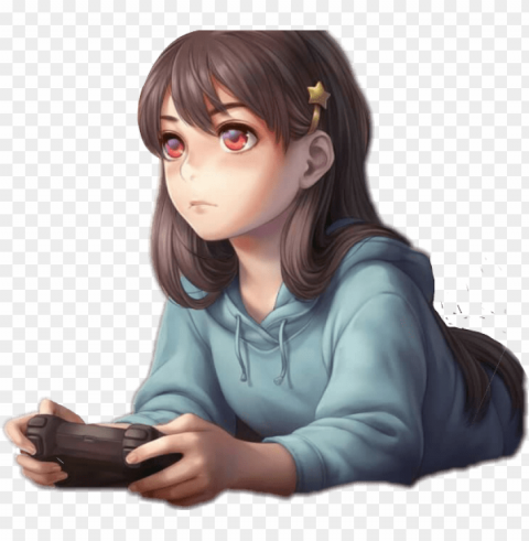 Amergirl Anime Ps4 Playstation Playstation4 - Girl Gamer Anime With Brown Hair Isolated Item On Clear Transparent PNG