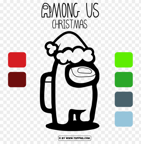 among us christmas hat coloring Transparent Background Isolated PNG Figure