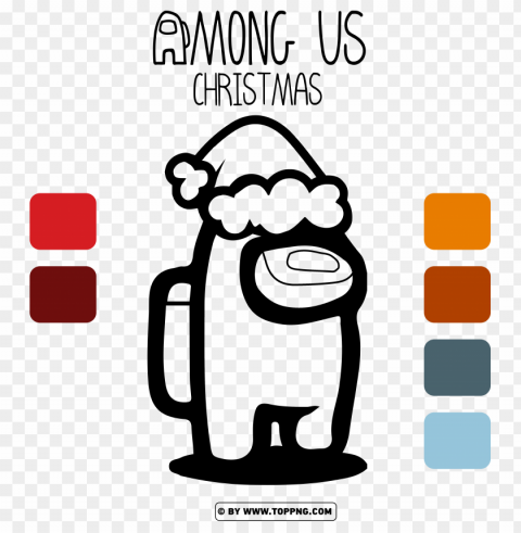 among us christmas hat coloring pages Transparent Background Isolated PNG Design