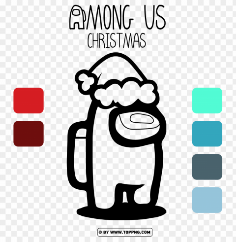 among us christmas hat coloring pages printable Transparent Background Isolated PNG Character