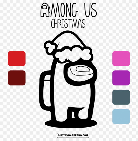 among us christmas hat coloring sheets Transparent Background Isolated PNG Design Element