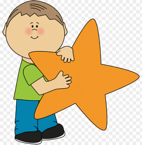 an orange star clip art image little boy holding a - kid star clipart PNG clear background