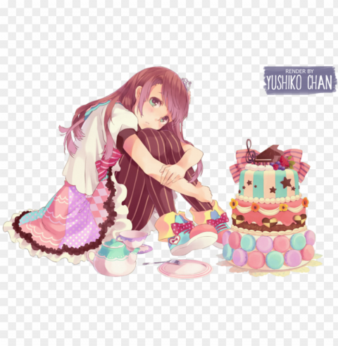 anime birthday girl 1 happy birthday world - anime girl food render Transparent PNG Isolated Graphic with Clarity