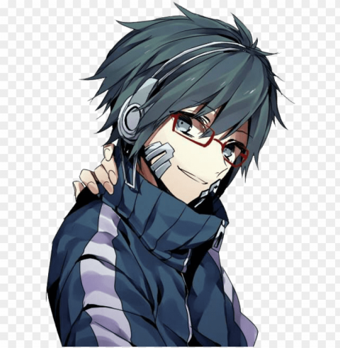 anime boy clipart - blue hair anime boy with glasses PNG pictures with no background required
