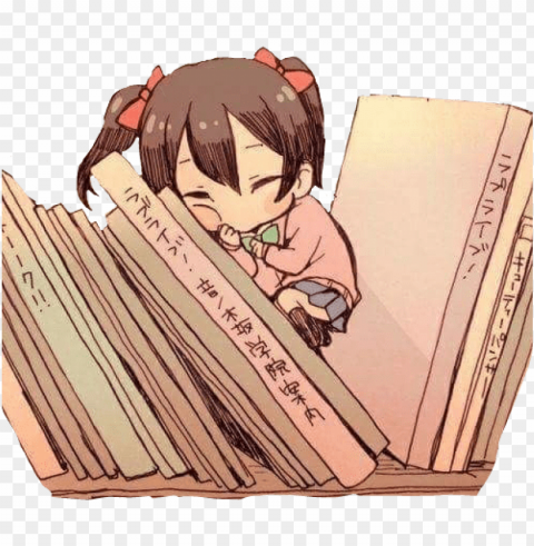 anime loli kawaii chibi cute nice books niconiconii - sleeping cute animated girl Transparent PNG Object with Isolation