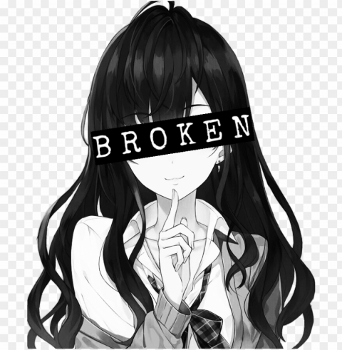 animegirl blackandwhite greyscale broken depression - anime brown hair girl PNG clip art transparent background PNG transparent with Clear Background ID 1bc00492