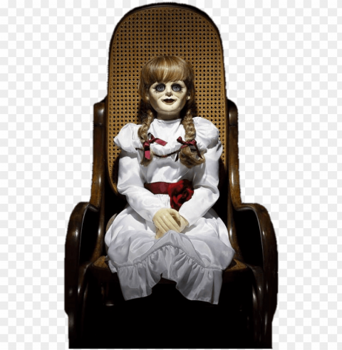 annabelle doll sitting on a chair - annabelle creation life size doll Isolated Object with Transparent Background in PNG