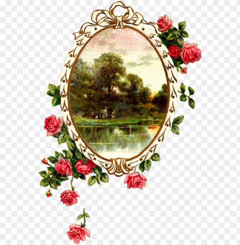 antique images free digital printable label and pink - flower rose frame Clear background PNG graphics
