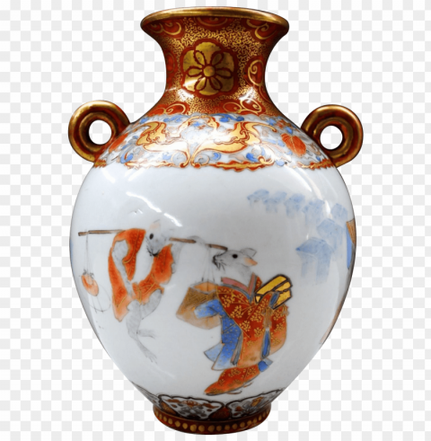 antique kutani porcelain vase Isolated Element with Transparent PNG Background