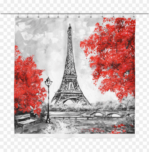 aris in red shower curtain - eiffel tower paris painting black and white Isolated Object in HighQuality Transparent PNG