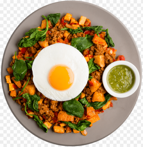 athlete breakfast chorizo and yuca hash with tomatillo - fried e PNG transparent photos assortment