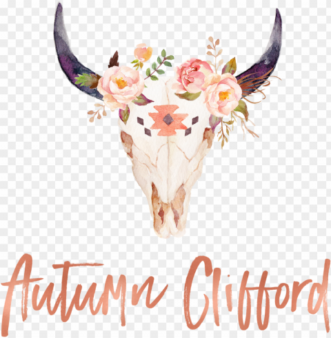 autumn clifford fondos pinterest dorm wall art - longhorn skull with flowers PNG no watermark
