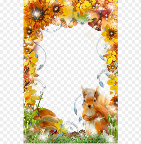 autumn photo frame with squirrel - squirrel frame Transparent Background Isolated PNG Character