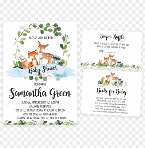 baby shower woodland invitations Transparent Background Isolated PNG Art