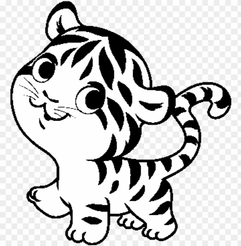 baby tiger coloring page - tiger cartoon black and white PNG Isolated Subject on Transparent Background