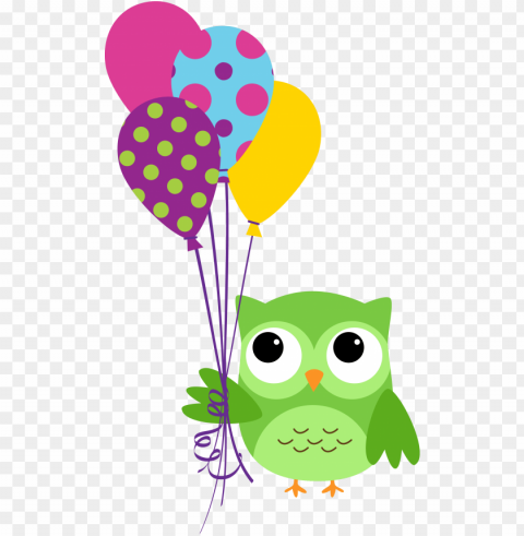balloons clipart owl - buho animado con globos Isolated Element on Transparent PNG
