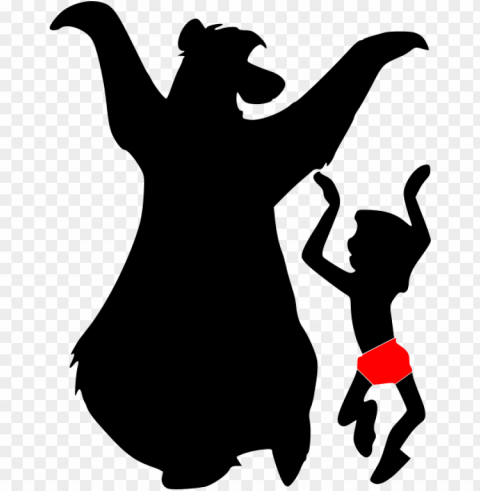baloo and mowgli silhouette PNG graphics with alpha channel pack