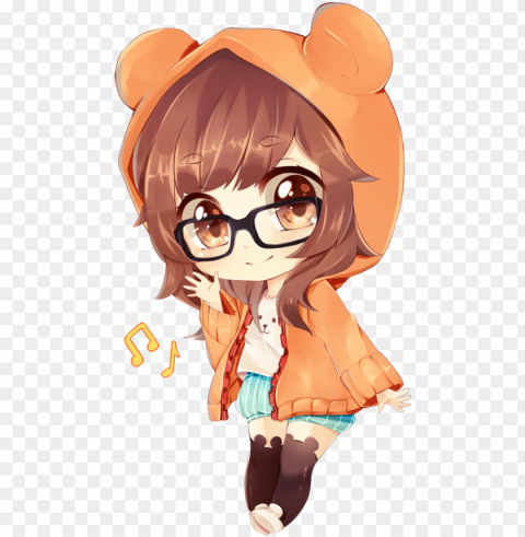 bamboo drawing chibi - nerd cute chibi girl Transparent Background PNG Isolated Illustration